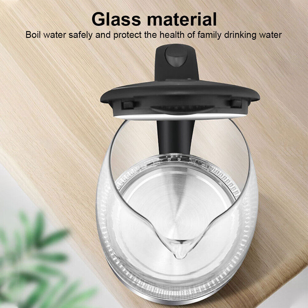 2L Electric Kettle Glass 360 Blue LED Illuminated Portable Jug Protection 1800W