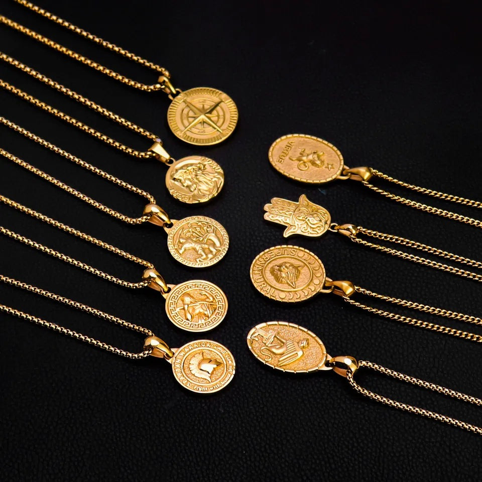 Stainless Steel Coin 18K Gold Plated Necklace