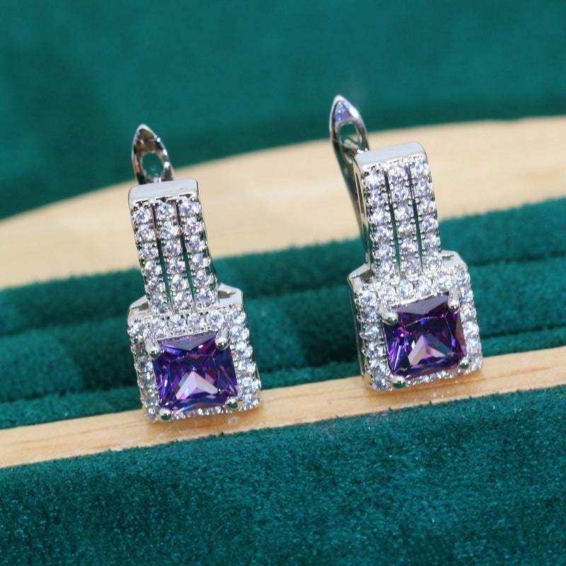 Purple Zircon Bracelet Necklace Earring Ring