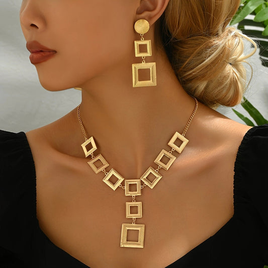Luxury Lxalry 14K Gold Geometric Jewelry Set  Electroplated Necklace   Earrings Duo  Hypoallergenic 316L Gift