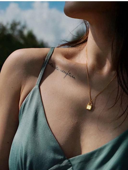 26 Letters Padlock 18K Gold Plated Necklace