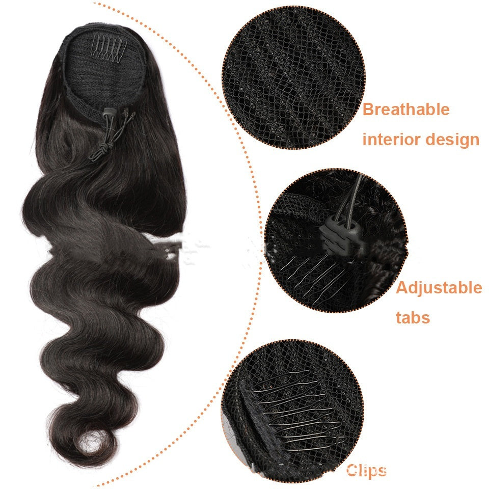 Natural Black Drawstring Ponytail Wigs