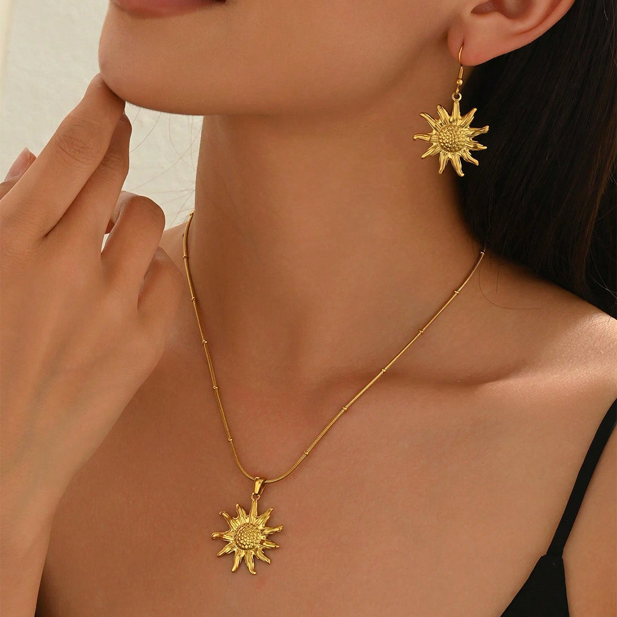Lxalry 18K Gold Plated Sun Mirror Jewellery Set