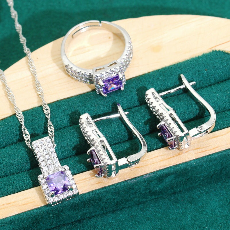 Purple Zircon Bracelet Necklace Earring Ring