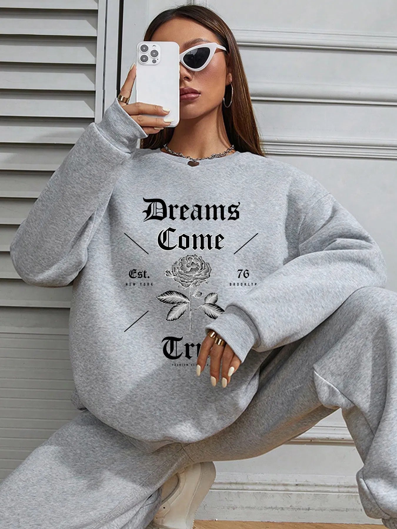 Women Basic Casual Pullover Spring Autumn Long Sleeve Dream Printed Round Neck