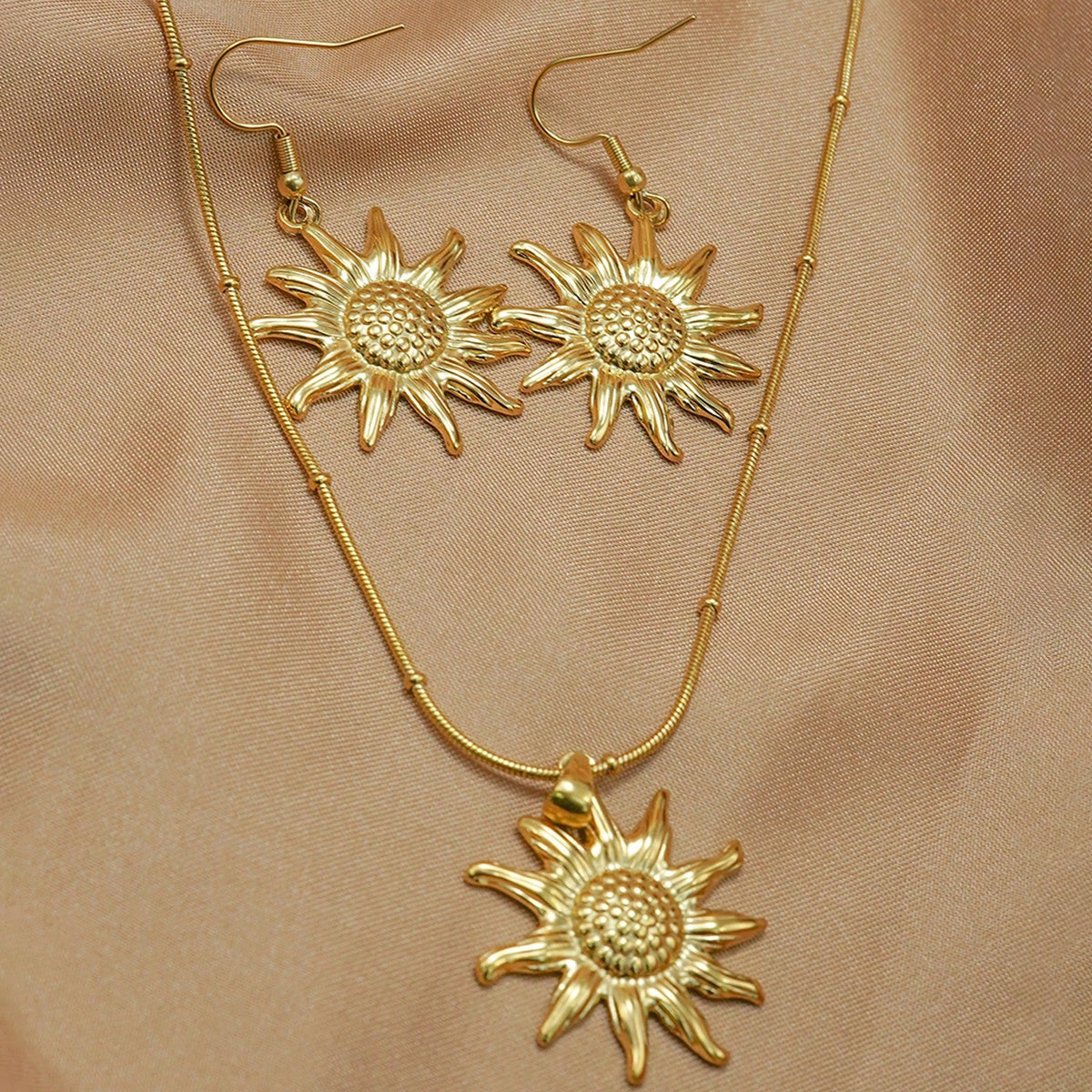 Lxalry 18K Gold Plated Sun Mirror Jewellery Set