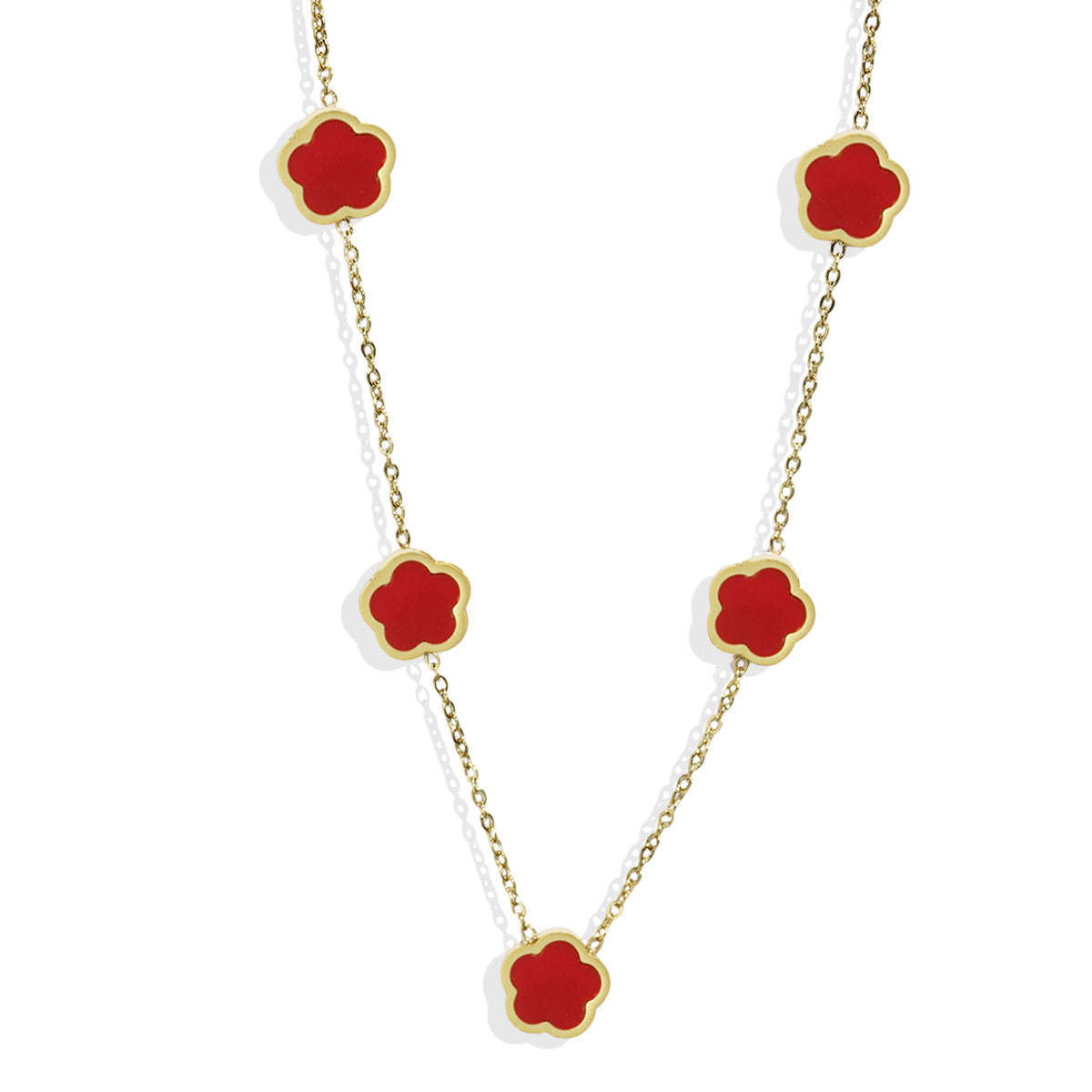Lxalry 18K Gold Plated Five Leaf Clover Necklace