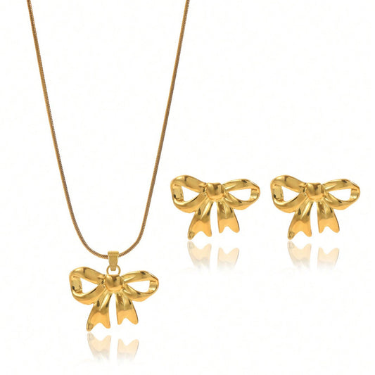 Luxury Lxalry  18K Gold Plated Bow Mirror Jewellery Set