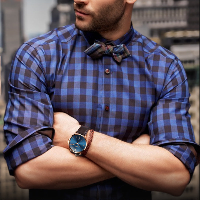Leather Sport Waterproof Auto Date Quartz Wristwatch