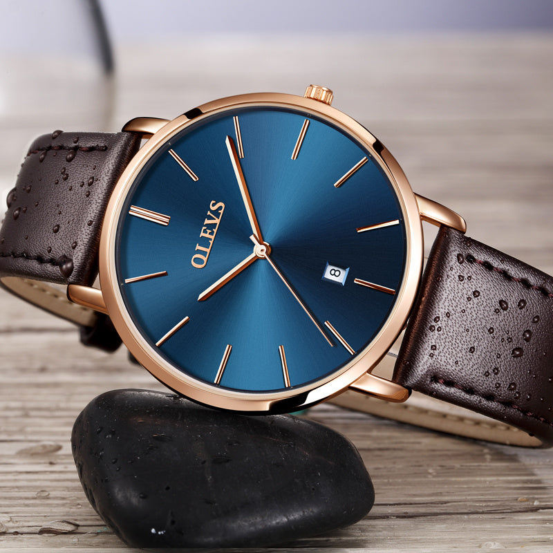 Leather Sport Waterproof Auto Date Quartz Wristwatch