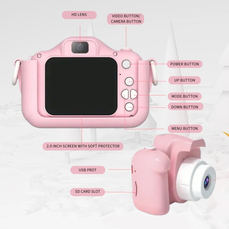 Pink Cat Camera for Photos, Videos, has 8 Filters For Selfie Mode with Built In 400mAh Battery.