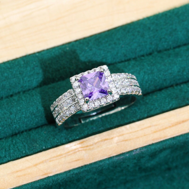 Purple Zircon Bracelet Necklace Earring Ring