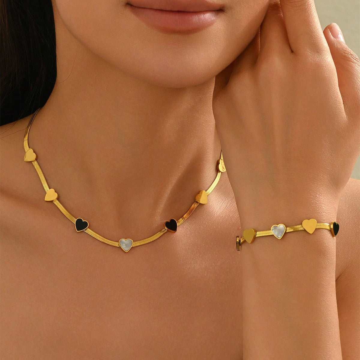 Lxalry 18K Gold Plated Heart Mirror Jewelry Set