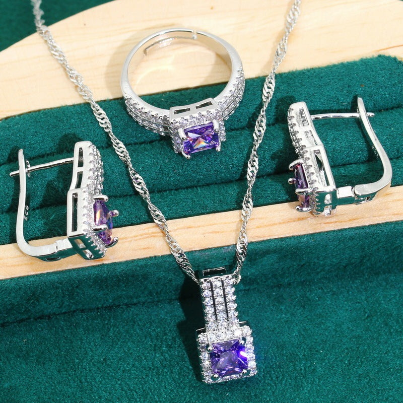 Purple Zircon Bracelet Necklace Earring Ring