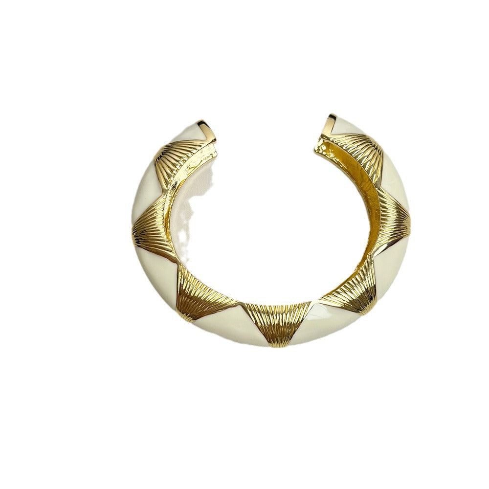 French Retro Oval Black Gold Enamel Bracelet