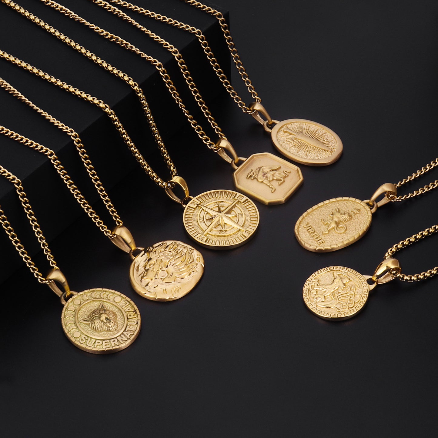 Stainless Steel Coin 18K Gold Plated Necklace