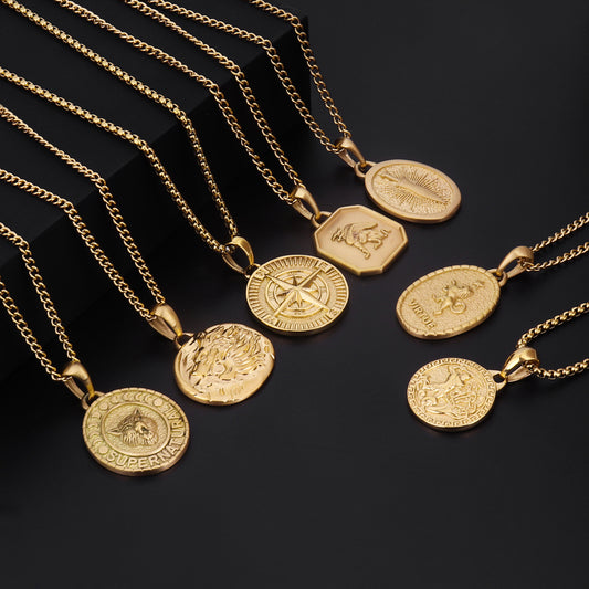 Stainless Steel Coin 18K Gold Plated Necklace