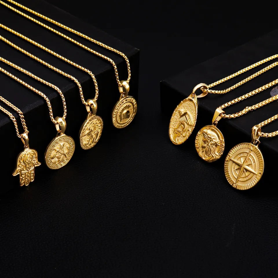 Stainless Steel Coin 18K Gold Plated Necklace