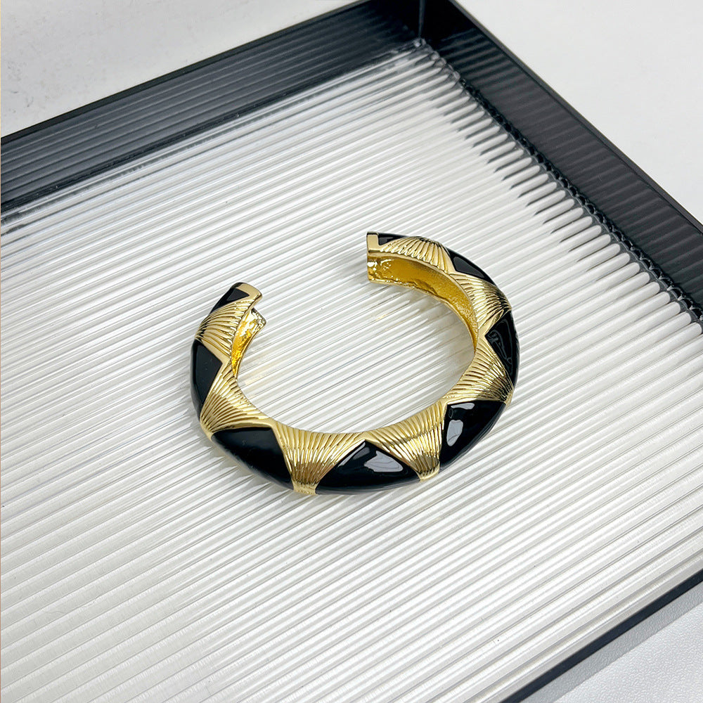 French Retro Oval Black Gold Enamel Bracelet
