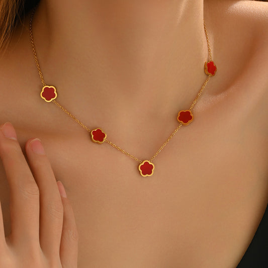 Lxalry 18K Gold Plated Five Leaf Clover Necklace