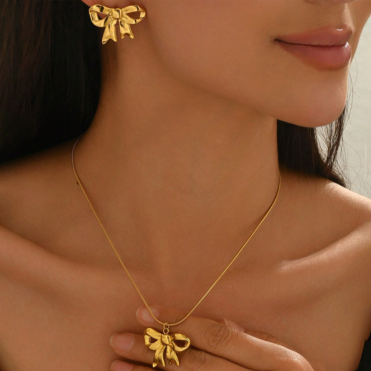 Luxury Lxalry  18K Gold Plated Bow Mirror Jewellery Set