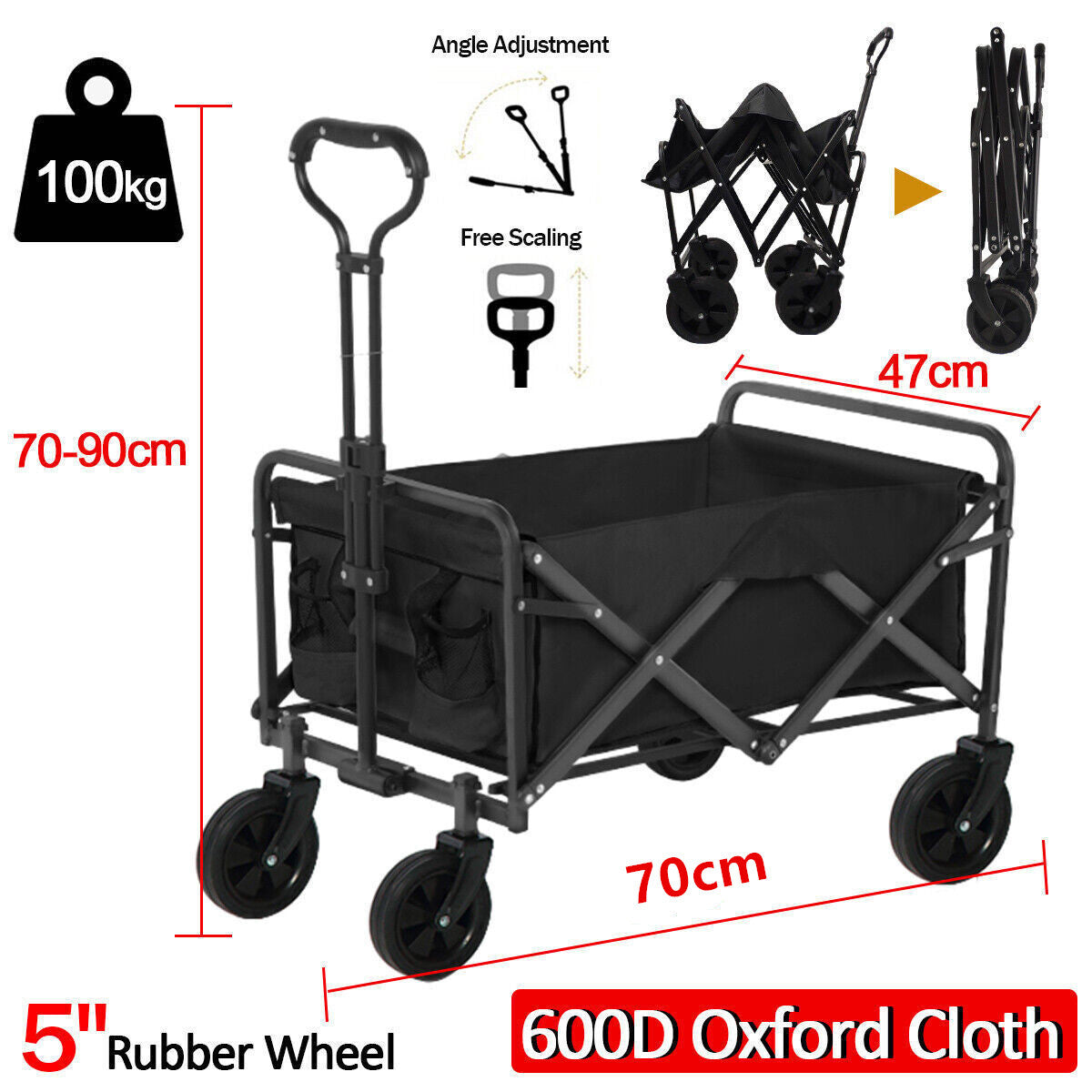 Large Foldable Outdoor Garden Beach Camping Trolley Cart 4 Wheel UK