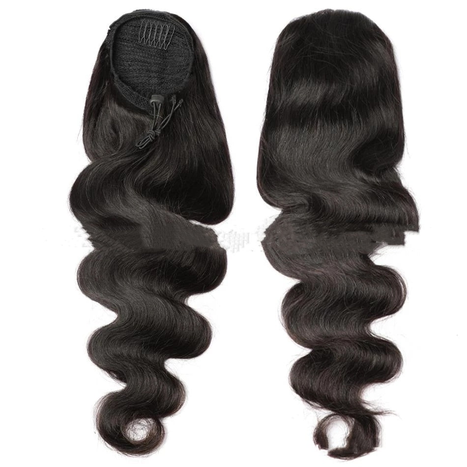 Natural Black Drawstring Ponytail Wigs