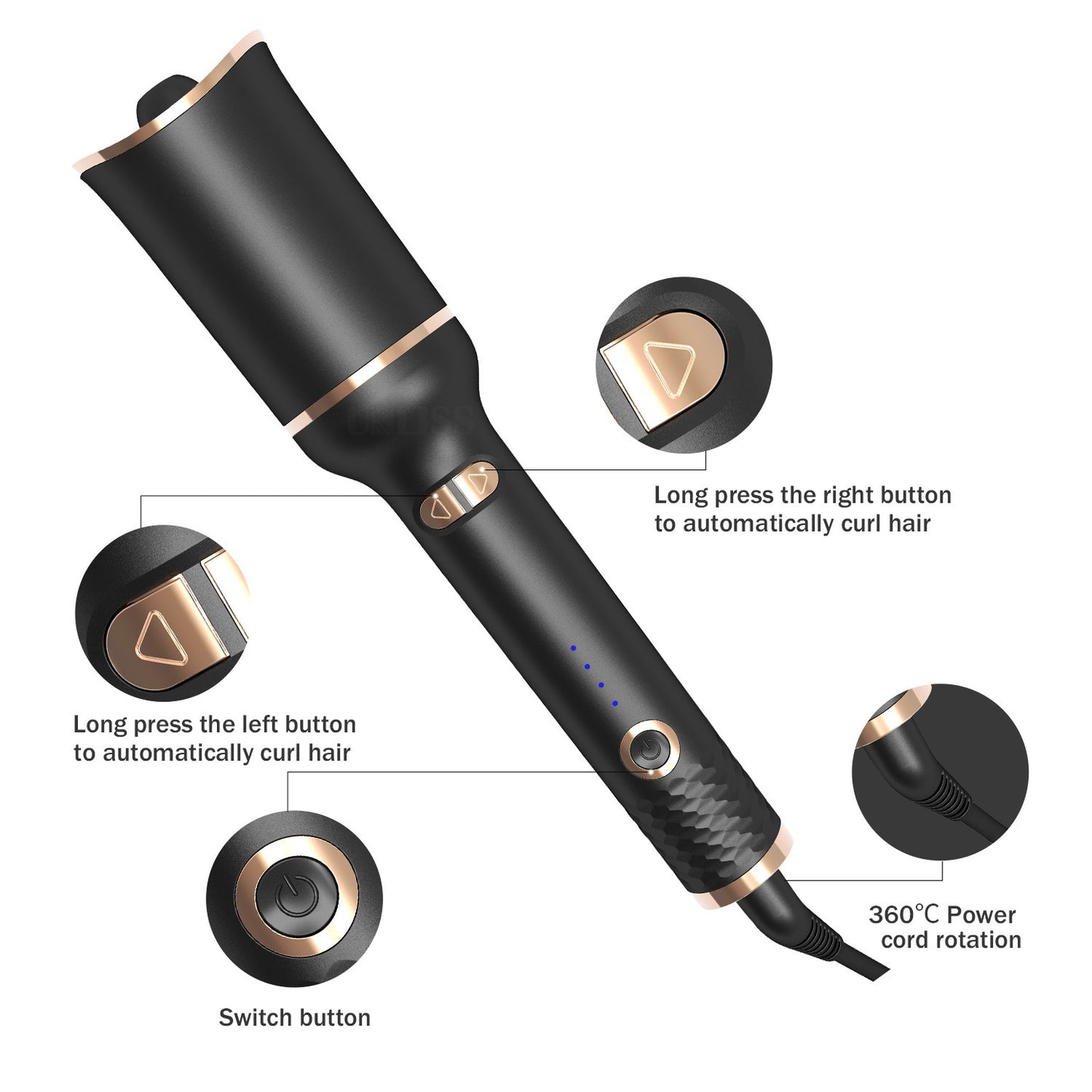 Black Automatic Spiral Electric Curling Iron