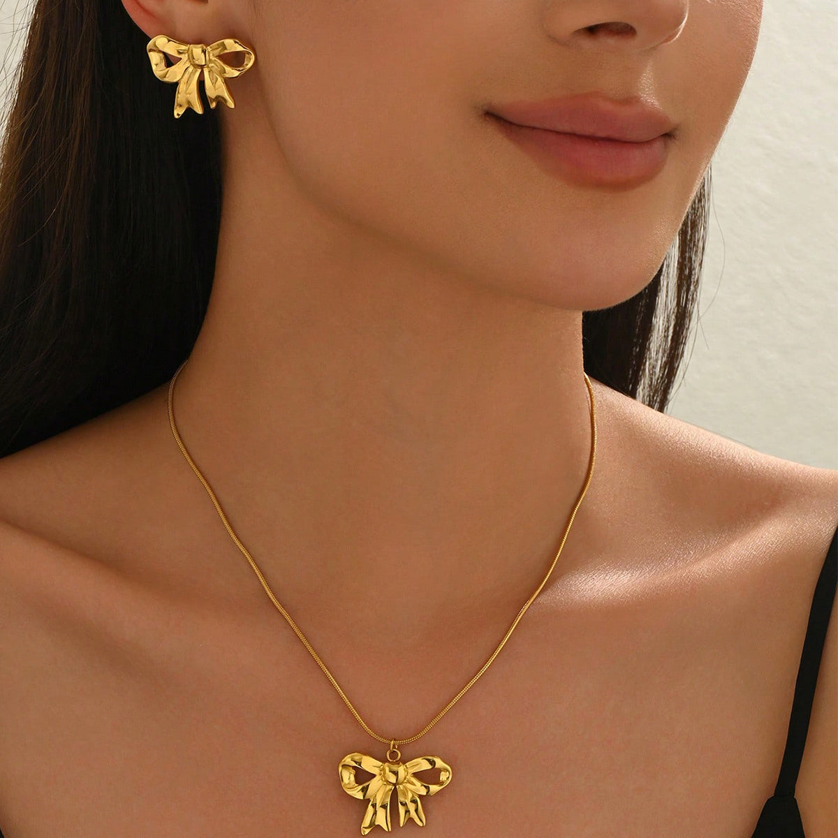 Luxury Lxalry  18K Gold Plated Bow Mirror Jewellery Set