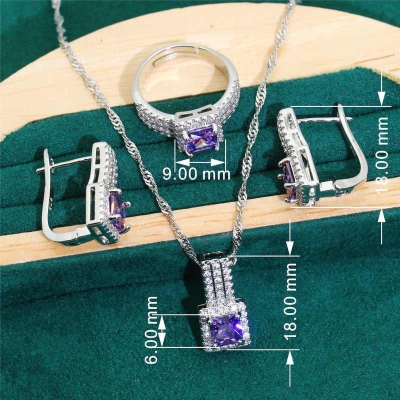 Purple Zircon Bracelet Necklace Earring Ring