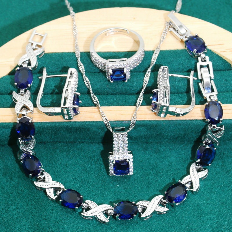 Purple Zircon Bracelet Necklace Earring Ring